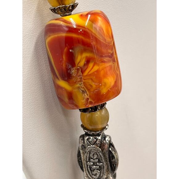 Vintage Yellow Red Orange Swirl Amber Cherry Butterscotch Bakelite Necklace 150g - Picture 9 of 11